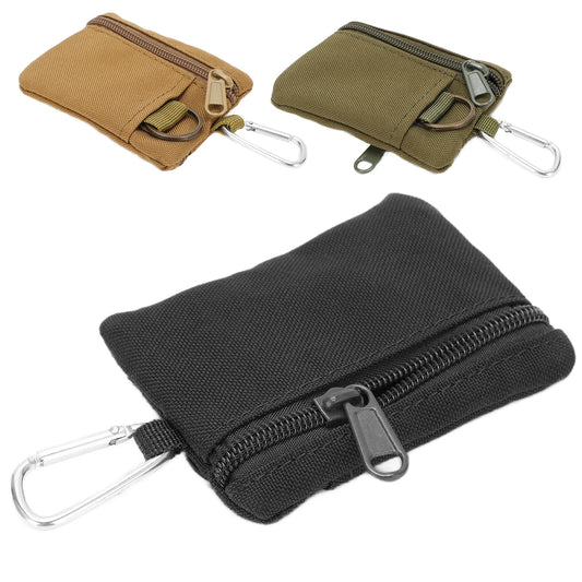 Mini Outdoor MOLLE Pouch – Nylon Zipper EDC Pocket Wallet with Carabiner for Keys, Cards & Essentials