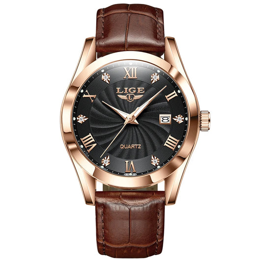 2025 LIGE Men’s Waterproof Luxury Watch – Luminous Leather Quartz Sports Wristwatch for Men ⌚✨