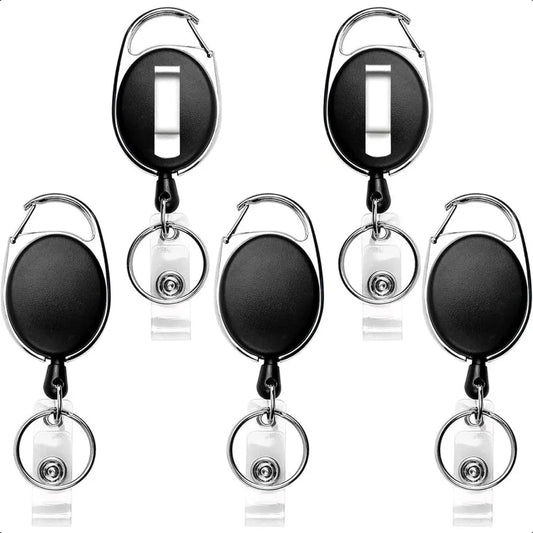 🎟️ 5-Pack Retractable Badge Reel Holders – Carabiner Clip & Key Ring ID Card Holder for Work, School & Events