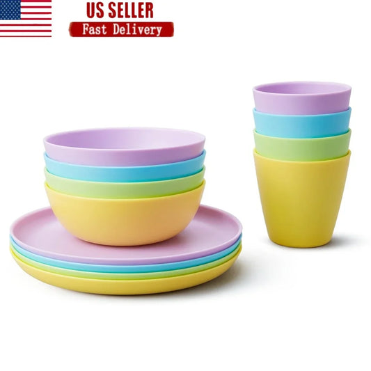 12-Piece Toddler Multi Dining Set – BPA-Free Stackable Plates, Bowls & Cups for Kids’ Meals & Snacks
