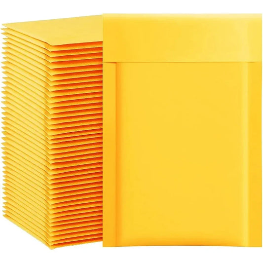 100 Pack Kraft Foam Mailers – 4″×8″ Yellow Padded Envelopes with Zip-Lock Closure for Secure Small Item Shipping