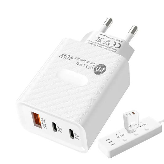 40W 3-Port Wall Charger – USB-C Fast Charging Phone Charger Block & Travel Plug Adapter for Home & Office
