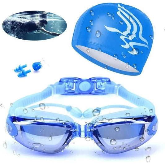 4-in-1 Premium Swimming Goggles & Cap Set – Waterproof, UV400 Protection, Anti-Fog Lens