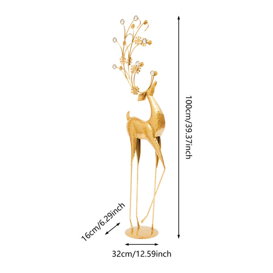 Gold Deer Statue Decoration – Retro Freestanding Deer Figurine | Elegant Home & Office Sculpture Décor
