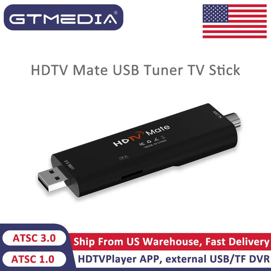GTMEDIA HDTV Mate USB Tuner TV Stick – ATSC 3.0/1.0 Digital Signal Receiver with QAM-B, Works with HDTVPlayer App (Android 9.0+)