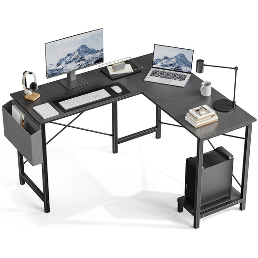 JHK 50-Inch Gaming Corner Desk – Wooden PC Table with CPU Storage Shelf & Side Bag for Home Office & Small Spaces