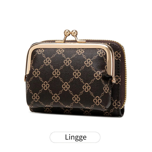 Women’s Retro Accordion Wallet – Fashion Print Short Coin Purse with Money Clip & Wristband