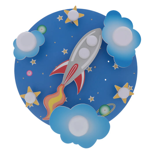 23.62" Modern Cartoon LED Ceiling Light – Dimmable Blue Wood Star Design Flush Mount for Children’s Room 🌟💡