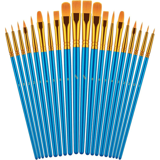 Artist Paint Brushes Set – 20 Brushes for Oil, Watercolor & Acrylic Painting on Canvas, Rock & Face (Blue)