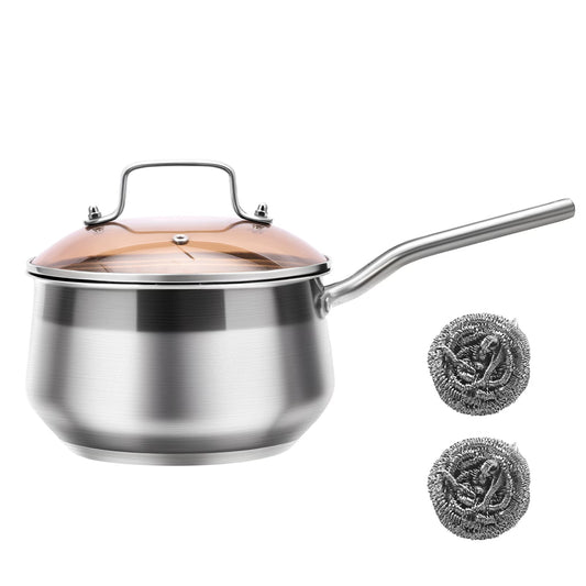 Wangyuanji 2.85 QT Non-Stick Stainless Steel Saucepan – Durable 304 SS Pot for All Cooktops