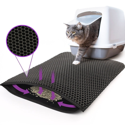 Kitty Cat Litter Mat – Honeycomb Double-Layer Waterproof Non-Slip EVA Cat Litter Pad, Washable Trapping Design for Cats & Puppies