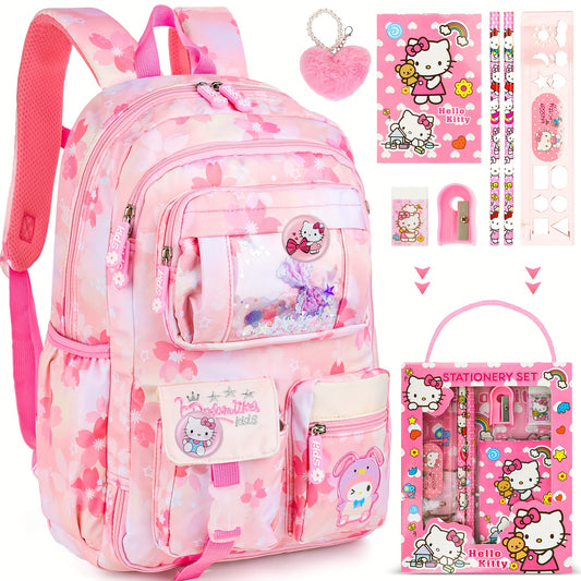 Sanrio Hello Kitty Girls Backpack & Duffel Bag Set – Pastel Pink Large-Capacity School Bag + Travel Luggage