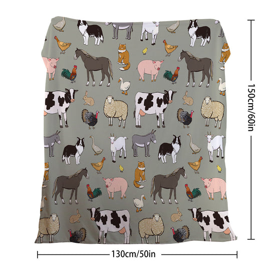 Various Animals Flannel Velvet Blanket – Soft Pig & Horse Print, Lightweight & Durable Throw for Home, Travel & Gift (75×100 cm · 130×150 cm · 150×200 cm)