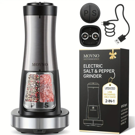Rechargeable Electric Salt & Pepper Grinder Set with LED Light & Charging Base - PulinGO