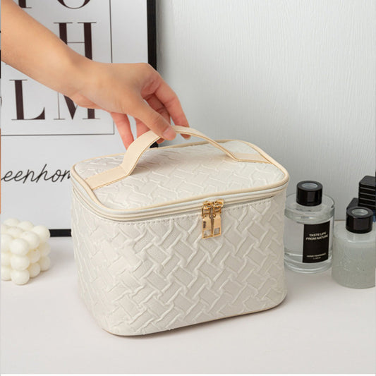 White Large-Capacity Travel Makeup Bag – Portable Cosmetic Organizer for Women