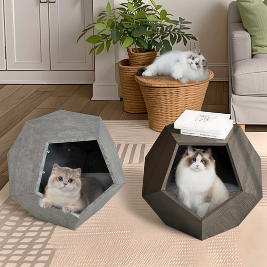 25.98" Modern Pet Furniture – Cat Rack, Side Table & Flower Pot Stand in Cement Gray Multifunctional MDF Design