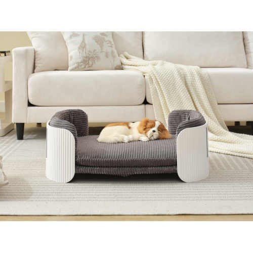 Scandinavian Style Cat Couch Bed – Indoor Pet Sofa with Elevated Design, Removable Mattress Cover & Modern White/Grey Finish