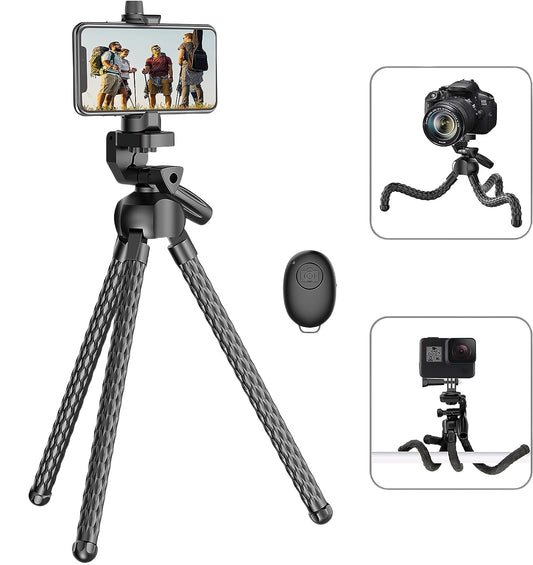 Flexible Octopus Tripod for Phone & Camera - Portable Vlogging Tripod with Bluetooth Remote