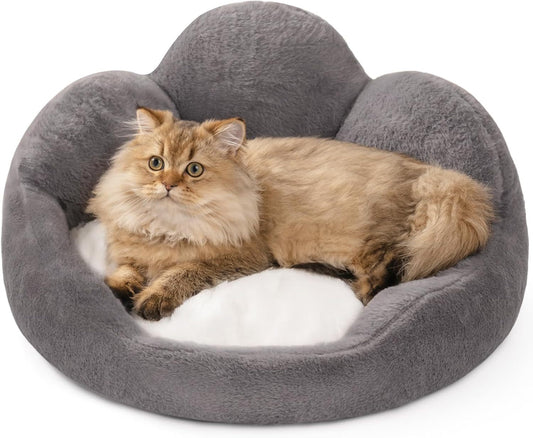 Mewoofun Cat & Small Dog Bed – 23" Grey Fluffy Flower-Shaped Washable Sofa Bed with Non-Slip Bottom for Puppies & Kittens