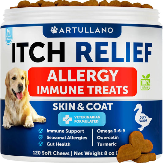 Dog Allergy Relief Chews – Fish Oil Supplements for Itchy Skin, Hot Spots & Seasonal Allergy Support