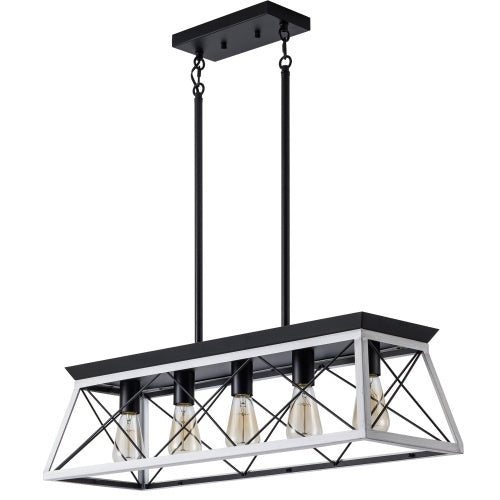 Rustic White 5-Light Farmhouse Chandelier for Dining & Living Rooms