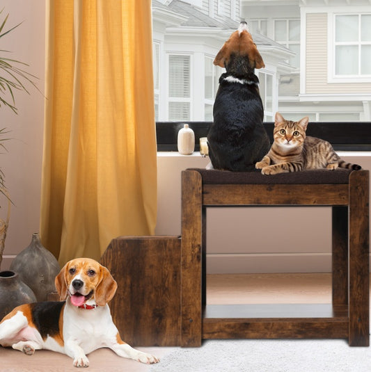 Pet Bunk Bed with Removable Step – Multi-Level Bed, Window Perch & Scratch Pad for Dogs & Cats