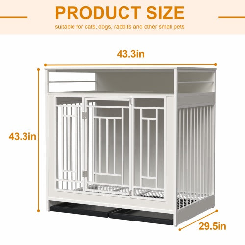 43.3-Inch Large Wooden Dog Kennel Furniture – Indoor Pet Crate with Divider, Double Door Design & Stylish Home Décor