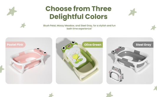 Collapsible Baby Bathtub with Soft Floating Cushion & Thermometer – Foldable, Portable Baby Bath Tub (Gray)