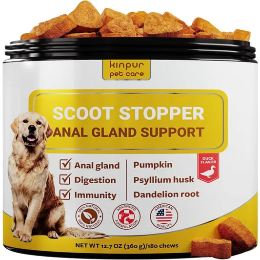 Scoot Stopper Soft Chews – Fiber & Pumpkin Supplement for Dogs, Anal Gland & Digestive Health Support (180 Chews)