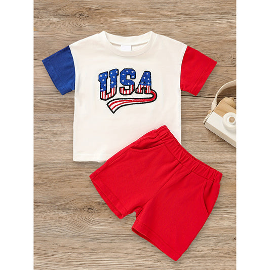 Baby Boy 4th of July Outfit Set – USA Letter Print T-Shirt & Shorts, Independence Day Celebration Clothes