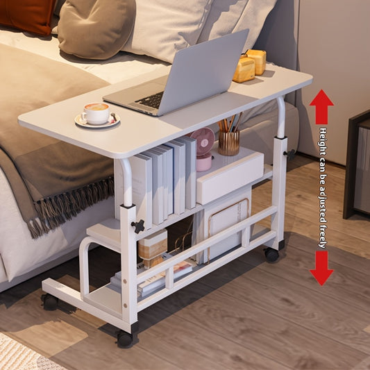 Double-Layer Metal Foldable Desk with Wheels & Storage Rack – Adjustable Height Workspace for Bedroom, Living Room & Office 🖥️