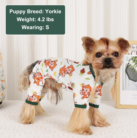 Dog Pajamas PJs – Soft Stretchy Clothes for Small Dogs & Cats, Brown Monkey Print Onesies for Puppies, Chihuahuas & Yorkies