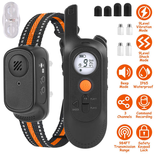 Dog Training Collar – 984 ft Range, IP65 Waterproof with Beep, Vibration & Shock Modes, 3-Channel, Rechargeable with Safety Keypad Lock