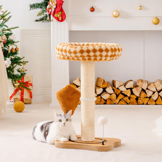 Mewoo Cat Scratching Post with Bed – Small Cat Tower with Sisal Scratcher, Removable Perch & Ball Track Toys