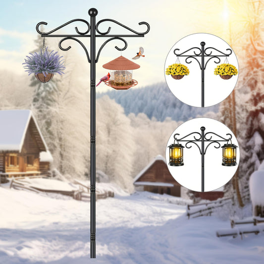 Two Heavy-Duty 76-Inch Outdoor Metal Shepherd’s Hooks – Double Bird Feeder Pole with Five-Finger Adjustable Plant Hooks, Garden & Wedding Décor
