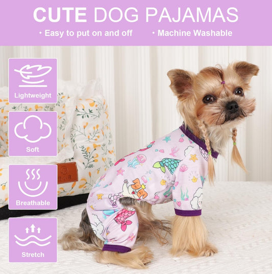 Dog Pajamas PJs – Soft Stretchy Clothes for Small Dogs & Cats, Mermaid Print Onesies for Puppies, Chihuahuas & Yorkies