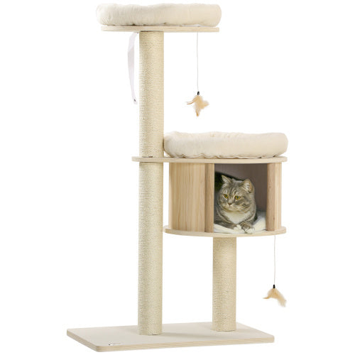 PawHut 3-Level Cat Tree with Sisal Scratching Posts & Badminton Toy