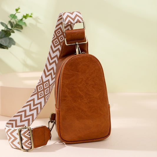 Women’s Chest Sling Bag – PU Leather Small Crossbody with Wide Guitar Strap