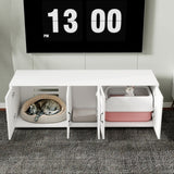 Modern Cat Litter Box Furniture – Double Room Wooden Cat Litter Enclosure with Cat Door, Stylish Indoor Pet Cabinet