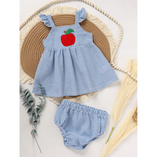 Kids Baby Girl Back to School Outfit – Summer Ruffle Sleeve Applique Top & Shorts Set, Cute First Day of School Clothes for Girls