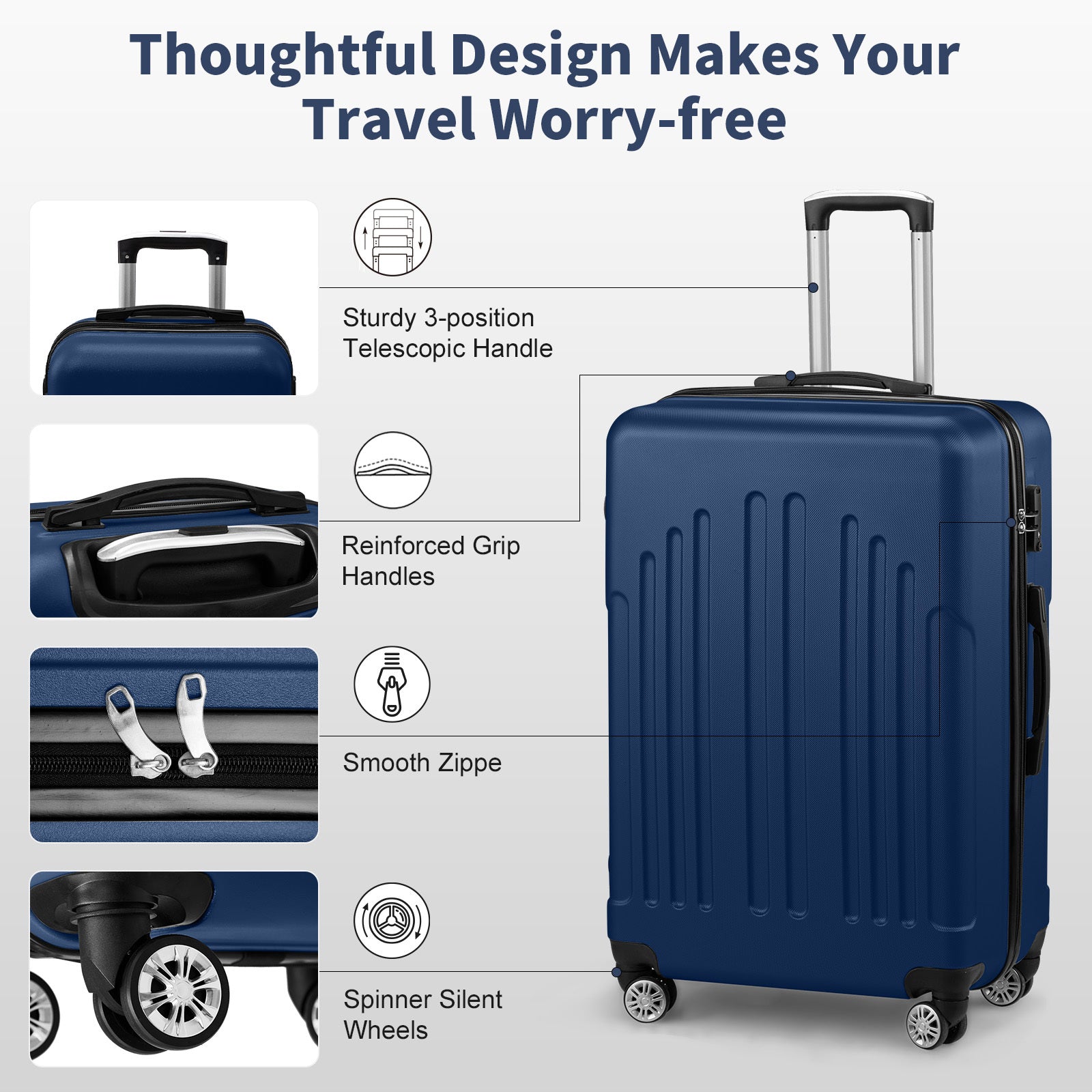 3-Piece ABS+PC Expandable Suitcase Set