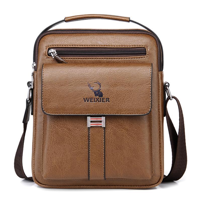 Leather Messenger Crossbody Shoulder Bag for Men – Work, Business & Casual Travel Bag with Adjustable Strap & Metal Zipper