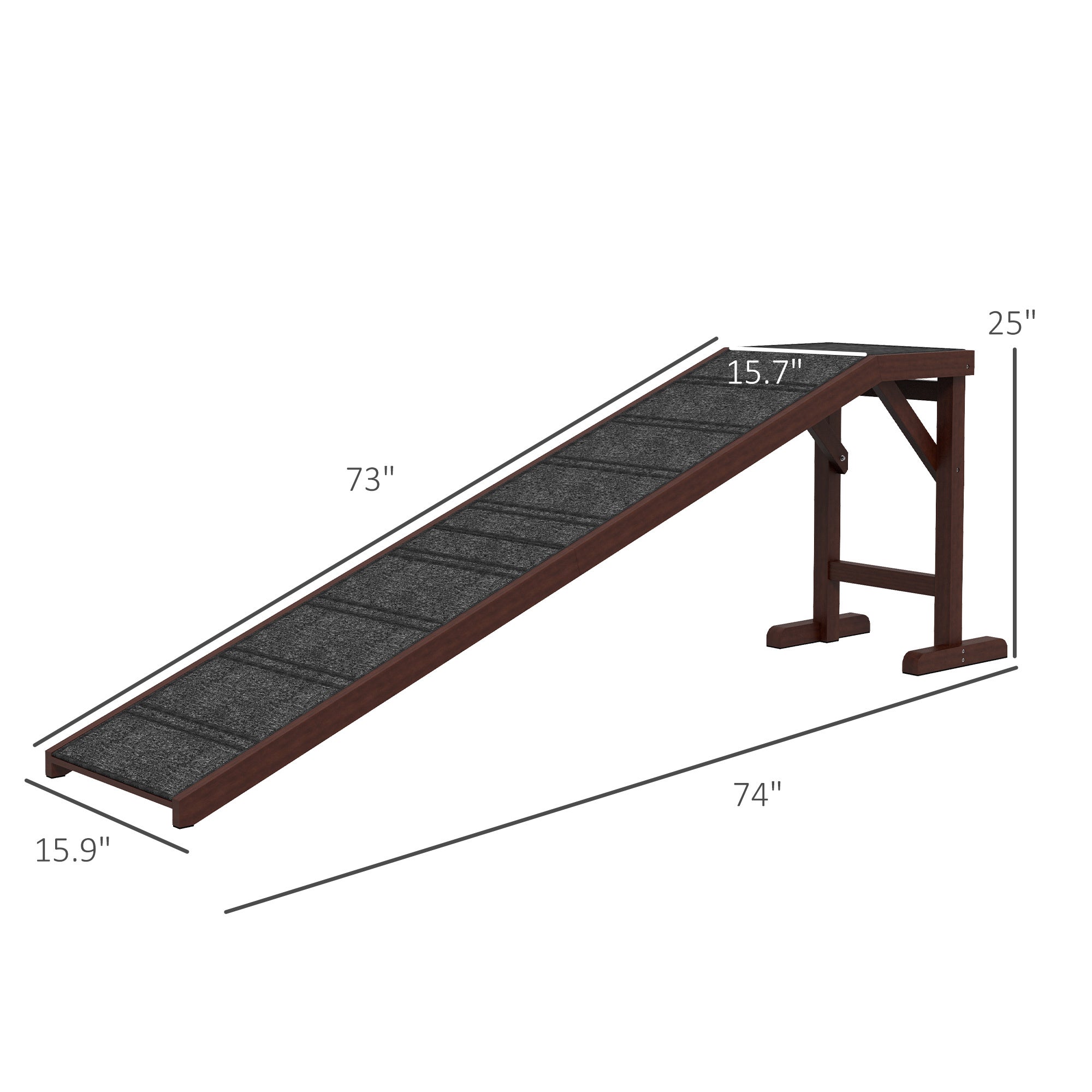 Pet Ramp for Dogs with Non-Slip Carpet & Top Platform – Pine Wood, 74" × 16" × 25"
