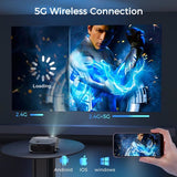 Native 1080P Projector with 5G WiFi and Bluetooth - 4K Supported Home Theater Projector