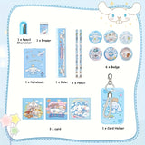 Sanrio Cinnamoroll Backpack Set – School Bag with Student Bookbag, Pins, ID Badge Holder & Stationery for Teenagers 🎒