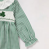 Newborn Baby Girl Long Sleeve Bodysuit – Green Plaid Clover Print One-Piece Outfit