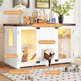 47.25″ Large Cat Litter Box Enclosure with LED Light – Hidden Cat House with Stairs, Scratching Post & Smart Doors (White)