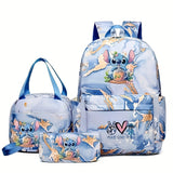 Disney Stitch 3-Piece Backpack Set – Large Capacity Nylon Backpack + Lunch Bag + Accessories, Trendy Mixed Colors