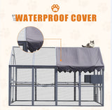 Outdoor Cat House Enclosure – Large Cat Fence with Upgraded Waterproof Cover (Grey)