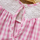 Baby Girl Valentine’s Day Dress – Pink Plaid Outfit with Heart Embroidery & Ruffle Sleeves